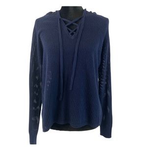 MICHEAL STARS Open Knit Blue Lace-Up Hoodie
